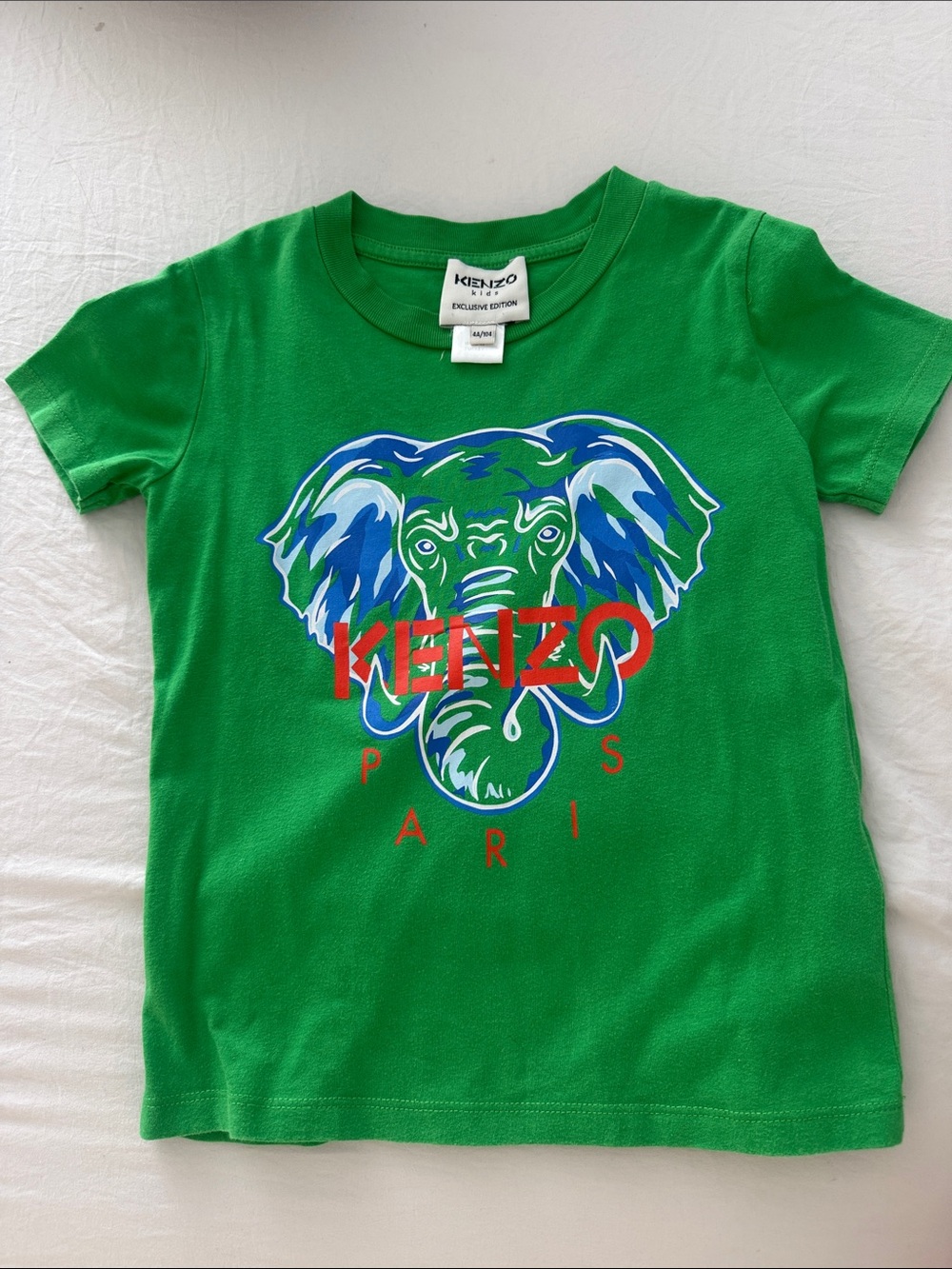 Kenzo Green Tee with Blue & Red Elephant Graphic